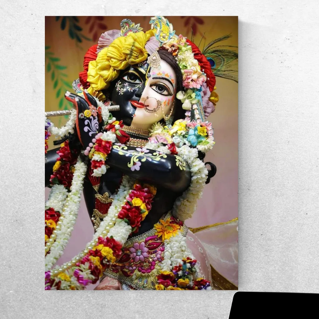 Radiant Radha Krishna Metal Poster: Divine Art for Your Walls!