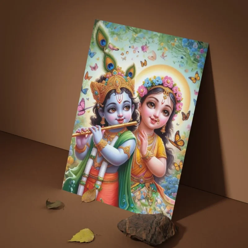 Divine Love in Metal: Radha Krishna Poster for Your Space.